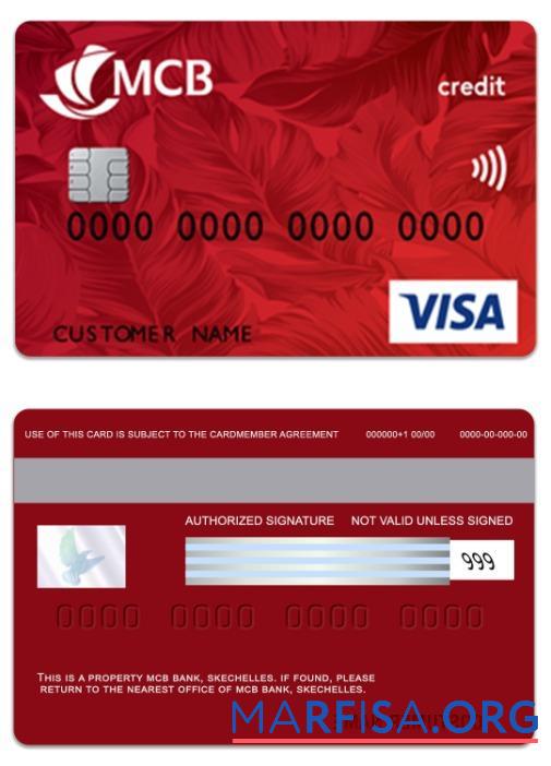 Printable Seychelles MCB Bank visa credit card template
